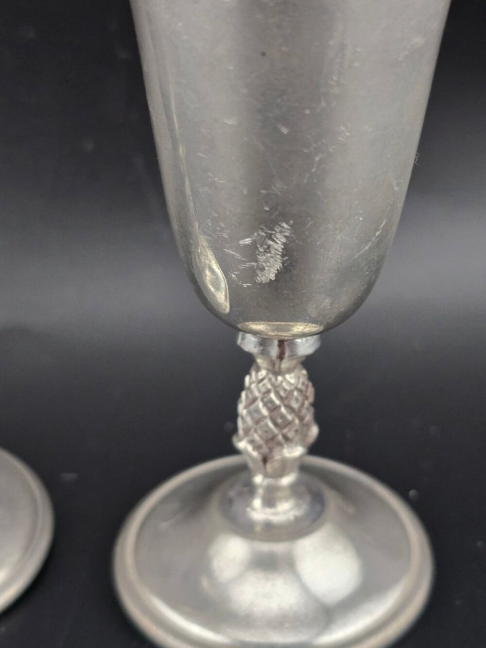 Set Of 2 Vintage Pewter Cordial/Shot Goblets With Ornate Pineapple Stem - Picture 3 of 9
